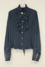 画像1: metamorphose / スタンドカラービショップスリーブブラウス  （無地）ネイビー O-26-08-27-022-ME-BL-IG-OS (1)