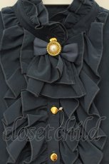 画像2: metamorphose / スタンドカラービショップスリーブブラウス  （無地）ネイビー O-26-08-27-022-ME-BL-IG-OS (2)