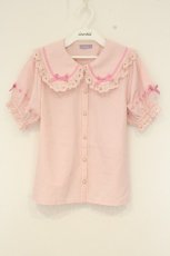 画像1: axes femme kawaii / 梯子レース半袖ブラウス M ピンク O-26-08-29-073-AX-BL-OW-OS (1)