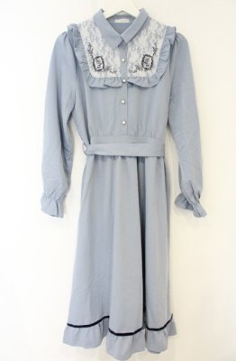 Preview of 薔薇×額縁刺繍ロングワンピース M サックス