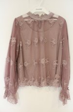 画像1: axes femme POETIQUE / 総レーススタンド襟ブラウス M ピンク O-26-08-30-047-AX-BL-OW-OS (1)