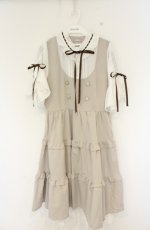 画像1: axes femme POETIQUE / 姫袖風ドッキングワンピース M ベージュ×シロ O-26-08-30-067-AX-OP-IG-OS (1)