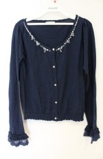 画像1: axes femme / ビジューＶネックショートカーディガン M ネイビー O-26-08-30-038-AX-TO-OW-OS (1)