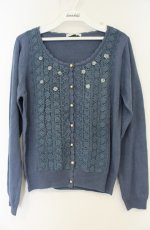 画像1: axes femme / レース＆ローズニットカーディガン M サックス O-26-08-30-039-AX-TO-OW-OS (1)