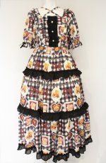 画像1: axes femme kawaii / ベアズベーカリー柄ロングワンピース M クロ O-26-08-31-036-AX-OP-OW-OS (1)