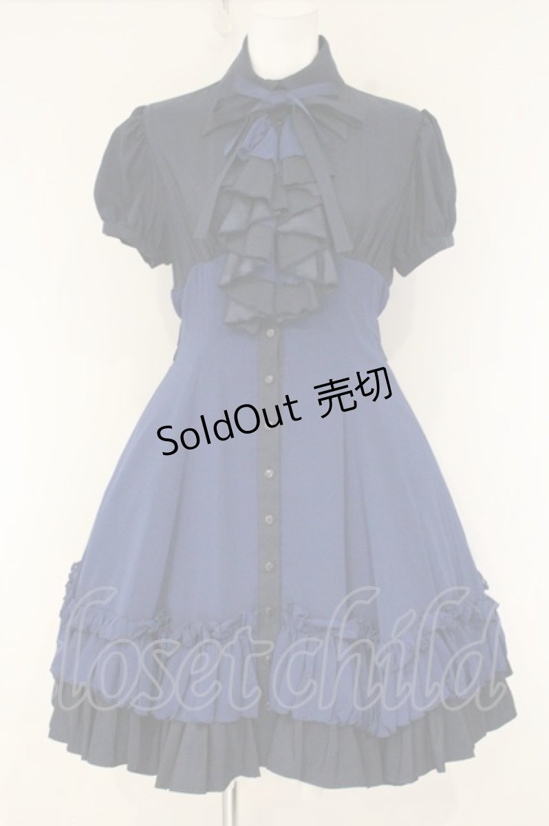 画像1: ATELIER BOZ / ラルフェイ半袖ワンピース  ブルー×ブラック O-26-08-31-1065-EL-OP-IG-OS (1)