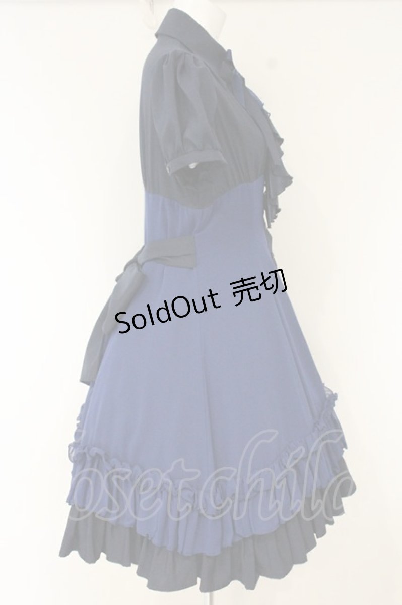 画像4: ATELIER BOZ / ラルフェイ半袖ワンピース  ブルー×ブラック O-26-08-31-1065-EL-OP-IG-OS (4)