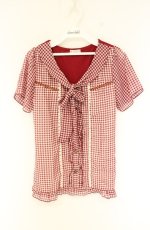 画像1: axes femme / ギンガムチェックブラウス風Tシャツ M アカ O-26-08-31-014-AX-TO-OW-OS (1)