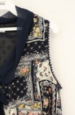 画像2: axes femme / パッチワーク柄ボウタイチュニ M ネイビー O-26-08-31-021-AX-OP-OW-OS (2)