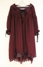 画像1: axes femme kawaii / はしごレースリボンワンピース M ワイン O-26-08-31-033-AX-OP-OW-OS (1)