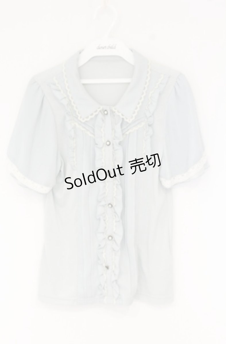 画像1: axes femme / フリルブラウス風半袖プルオーバー M サックス O-26-09-01-1042-AX-TO-IG-OS (1)