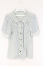 画像1: axes femme / フリルブラウス風半袖プルオーバー M サックス O-26-09-01-1042-AX-TO-IG-OS (1)