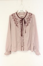 画像1: axes femme / 刺繍入スタンドカラーブラウス M ピンク O-26-09-01-1057-AX-BL-OW-OS (1)