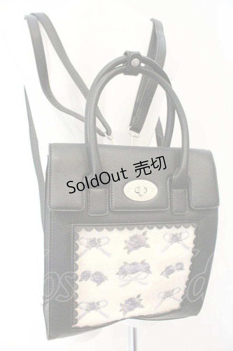 画像1: axes femme / ローズ×リボン刺繍バッグ 290×265×120mm クロ O-26-09-01-2028-AX-BG-IG-ZT0905V (1)