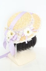 画像2: Chalmiere / フラワーサマーハット  ナチュラル×ラベンダー O-26-09-02-027-AX-AC-IG-OS (2)