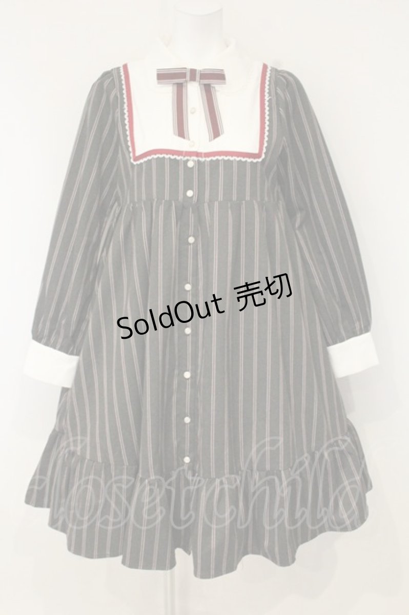 画像1: axes femme kawaii / ストライプワンピース M グレー×ワイン O-26-09-03-077-AX-OP-OW-OS (1)