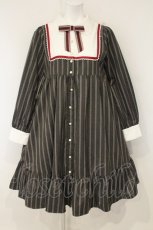 画像1: axes femme kawaii / ストライプワンピース M グレー×ワイン O-26-09-03-077-AX-OP-OW-OS (1)