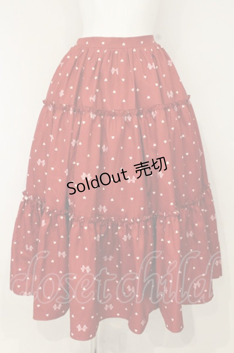 画像1: axes femme kawaii / ハートドット柄ティアードスカート M アカ O-26-09-03-087-AX-SK-OW-OS (1)