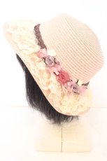画像2: axes femme / 巻きバラレースカンカン帽 57cm ピンク O-26-09-04-1009-AX-AC-IG-OS (2)