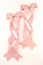 画像1: LOTUS ribbon / グログランリボンロングツインテールリボンバレッタ  ピンク O-26-09-04-1011-LO-AC-IG-OS (1)