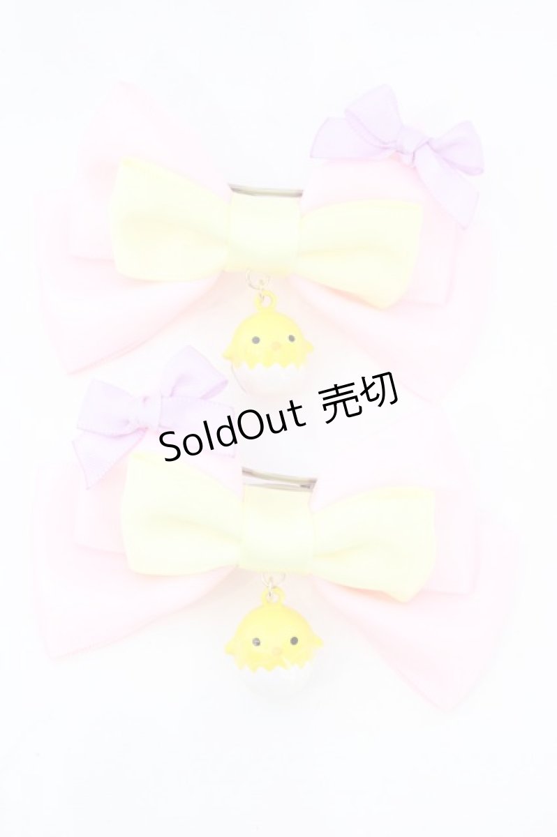 画像1: LOTUS ribbon / ツインリボンバレッタ  ピンク×イエロー ひよこ O-26-09-04-1014-LO-AC-IG-OS (1)