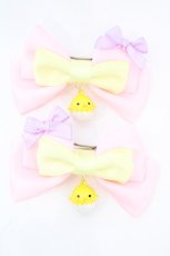 画像1: LOTUS ribbon / ツインリボンバレッタ  ピンク×イエロー ひよこ O-26-09-04-1014-LO-AC-IG-OS (1)