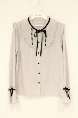 画像1: axes femme POETIQUE / ベロア配色ブラウス M グレー O-26-09-04-065-AX-BL-OW-OS (1)