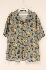 画像1: axes femme / ハイビスカス＆スタンプ柄アロハシャツ M グリーン O-26-09-04-072-AX-BL-OW-OS (1)