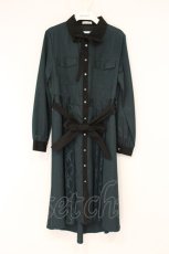 画像1: axes femme / バイカラー襟シャツワンピース M グリーン×クロ O-26-09-04-075-AX-OP-OW-OS (1)