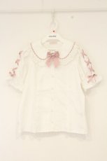 画像1: Chalmiere / 袖レースアップブラウス  シロ×ピンク O-26-09-04-100-AX-BL-IG-OS (1)