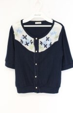 画像1: axes femme / あじさい刺繍カーディガン M ネイビー O-26-09-05-033-AX-TO-IG-OS (1)