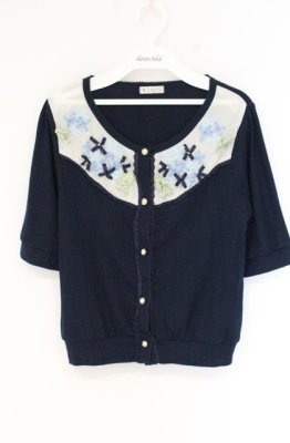 Preview of あじさい刺繍カーディガン M ネイビー