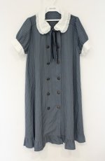 画像1: axes femme POETIQUE / メッセージリボン半袖ワンピース M ブルー系 O-26-09-05-057-AX-OP-IG-OS (1)