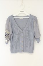 画像1: axes femme / すずらん刺繍半袖ニットカーディガン M サックス O-26-09-05-062-AX-TO-IG-OS (1)