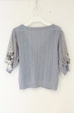 画像2: axes femme / すずらん刺繍半袖ニットカーディガン M サックス O-26-09-05-062-AX-TO-IG-OS (2)