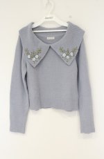 画像1: axes femme / テープ刺繍ニットプルオーバー M ブルー O-26-09-05-075-AX-TO-IG-OS (1)