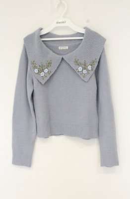 Preview of テープ刺繍ニットプルオーバー M ブルー