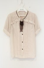 画像1: axes femme / ハイネックレース切替半袖ブラウス M ベージュ O-26-09-05-082-AX-BL-IG-OS (1)