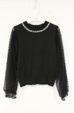 画像1: axes femme / 袖ドットチュールプルオーバー M クロ O-26-09-05-103-AX-TO-IG-OS (1)