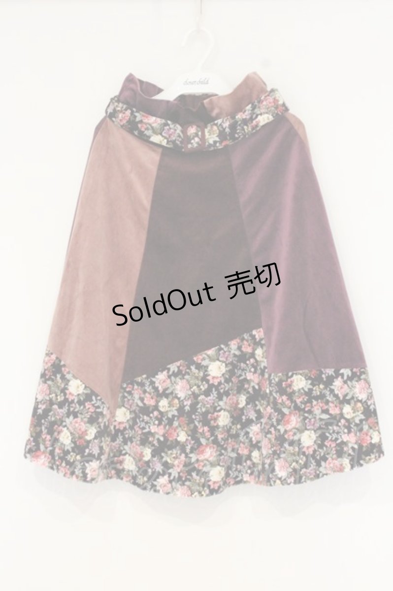 画像1: axes femme / 配色ベロアスカート M ワイン O-26-09-07-007-AX-SK-IG-OS (1)