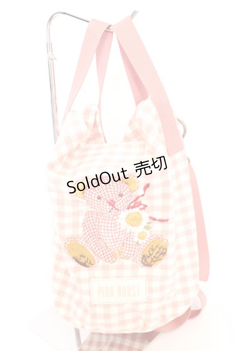 画像1: PINK HOUSE / クマ刺繍ギンガムショルダーバッグ  ピンク O-26-09-08-1041-LO-BG-OW-OS (1)
