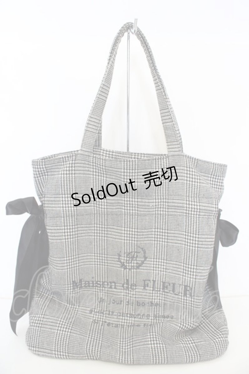 画像1: Maison de FLEUR / ラメチェックダブルリボントートバッグ  クロ O-26-09-08-1074-LO-BG-IG-OS (1)
