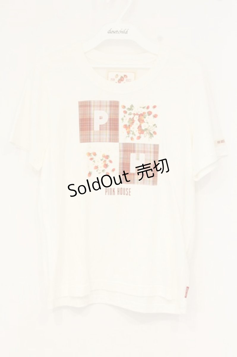 画像1: PINK HOUSE / いちごワッペン使いTシャツ  シロ O-26-09-10-046-LO-TO-OW-OS (1)