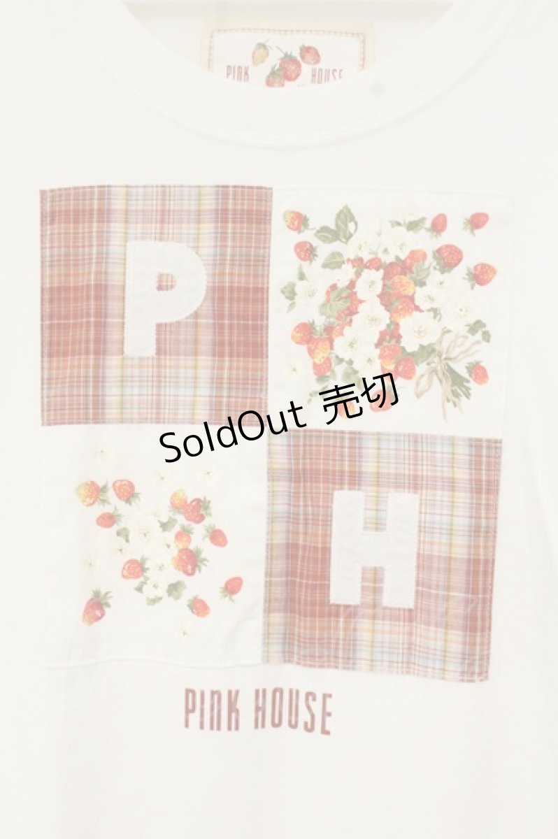 画像2: PINK HOUSE / いちごワッペン使いTシャツ  シロ O-26-09-10-046-LO-TO-OW-OS (2)