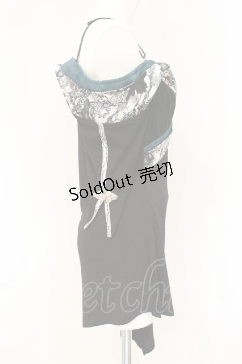 画像4: Qutie Frash / オフショル着物チュニック  ブラック×グリーン O-26-09-10-070-QU-TO-OW-OS (4)