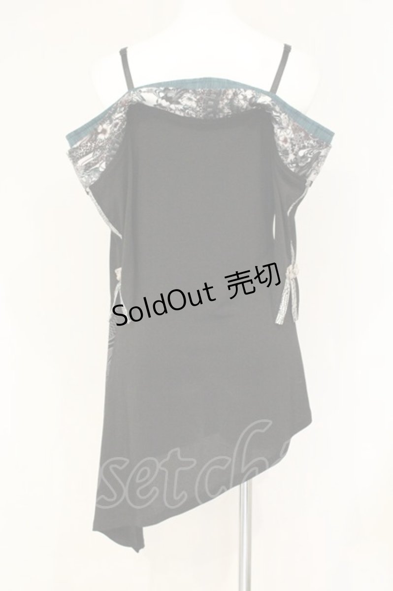 画像5: Qutie Frash / オフショル着物チュニック  ブラック×グリーン O-26-09-10-070-QU-TO-OW-OS (5)