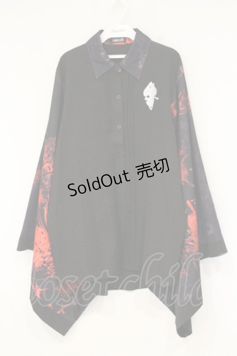 画像1: NieR Clothing / 着物袖風シャツ F ブラック×彼岸花 O-26-09-11-1058-PU-BL-OW-OS (1)