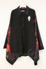 画像1: NieR Clothing / 着物袖風シャツ F ブラック×彼岸花 O-26-09-11-1058-PU-BL-OW-OS (1)