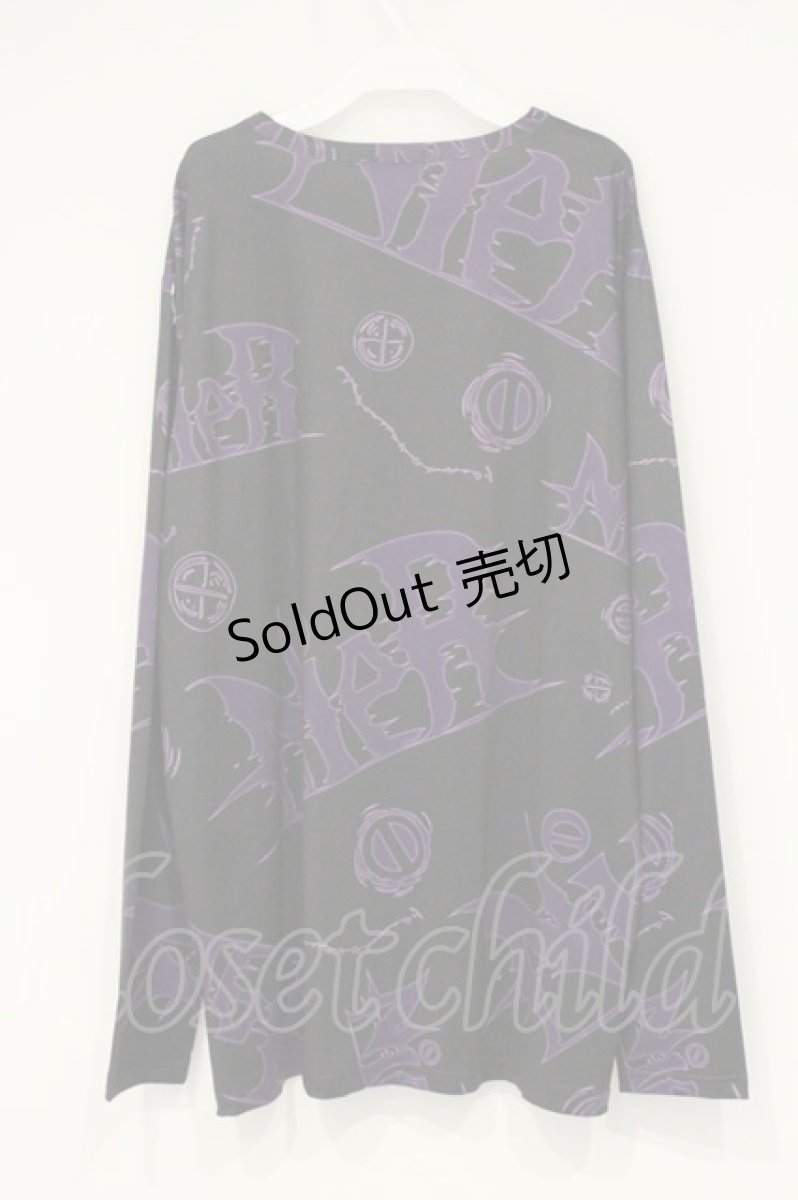 画像3: NieR Clothing / 総柄転写カットソー F ブラック×パープルロゴ O-26-09-11-1067-PU-TO-OW-OS (3)