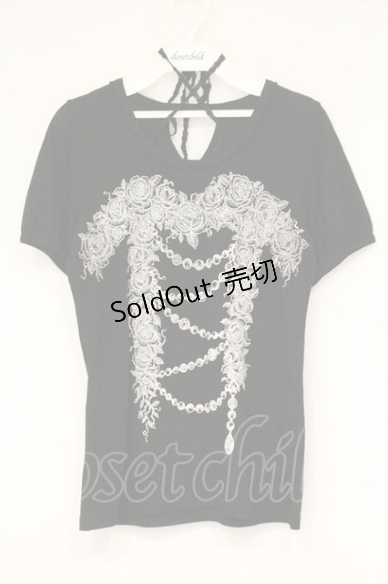 画像1: ALGONQUINS / ローズフレームホルターTシャツ  ブラック O-26-09-11-1076-AL-TO-IG-OS (1)